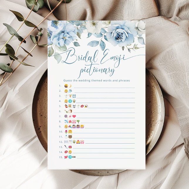 Blue floral bridal shower emoji pictionary game (Creator Uploaded)