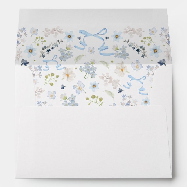Blue Floral Bridal Shower Envelope with Bow Return (Back (Bottom))