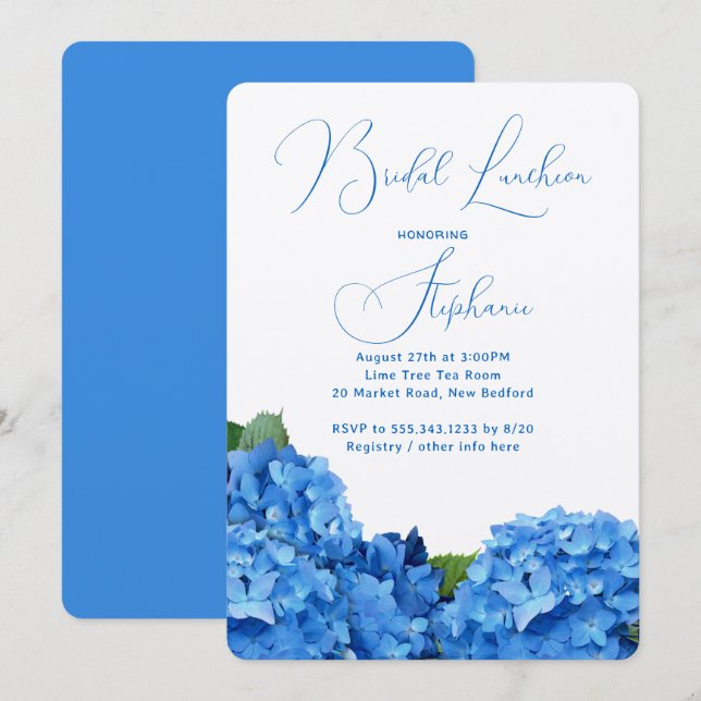 Blue Floral Bridal Shower Hydrangea Invitations (Front/Back)