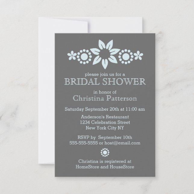 Blue Floral Bridal Shower Invitation (Front)