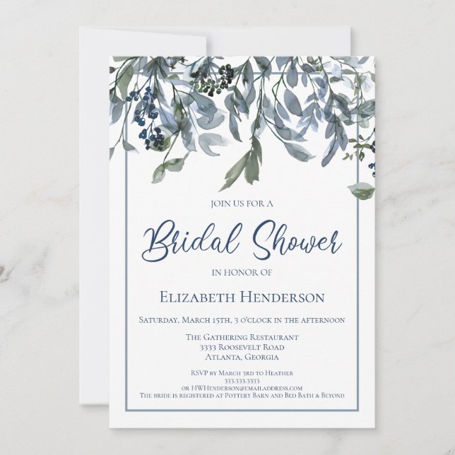 Blue Floral Bridal Shower Invitation (Front)