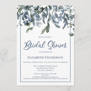 Blue Floral Bridal Shower Invitation