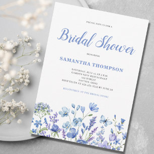Blue Floral Bridal Shower Invitation