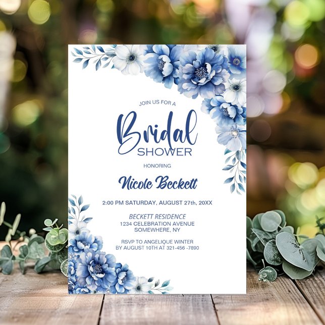 Blue Floral Bridal Shower Invitation (Creator Uploaded)