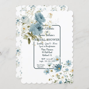 Blue Floral Bridal Shower Invitation