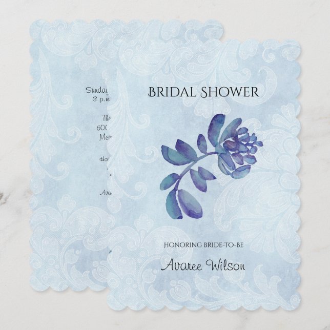  Blue Floral Bridal  Shower  Invitation (Front/Back)