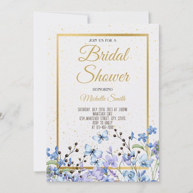 Blue Floral Bridal Shower Invitation (Front)