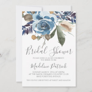 Blue Floral Bridal Shower Invitation