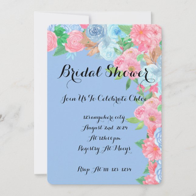 Blue floral bridal shower invitation (Front)