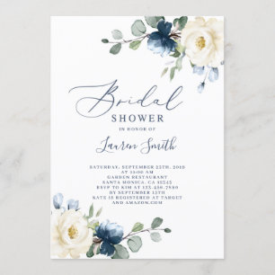 Blue floral bridal shower invitation