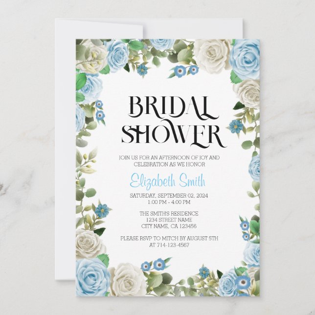  Blue Floral Bridal Shower Invitation Template (Front)