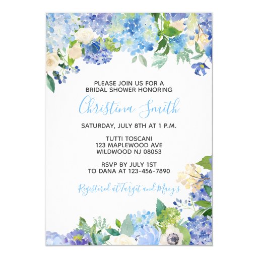 Image of Blue Floral Bridal Shower Invitations