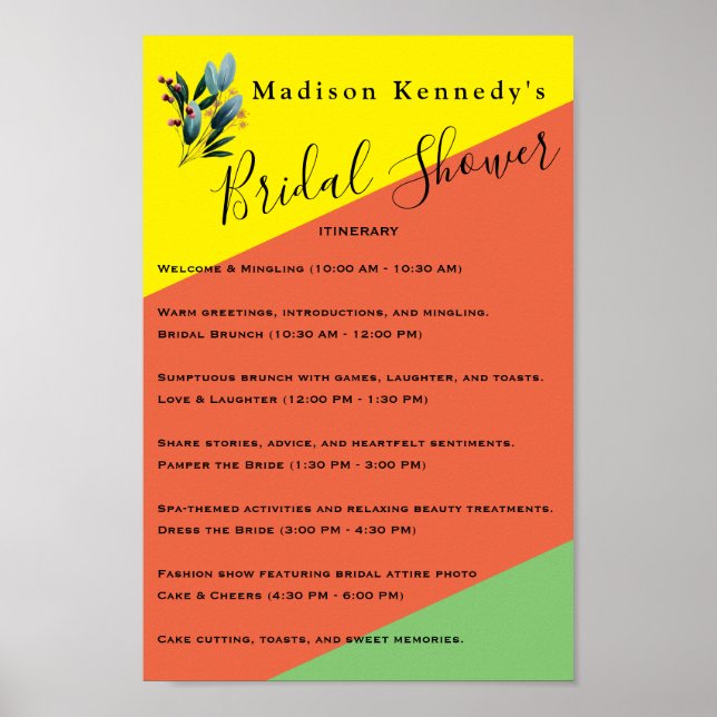 Blue Floral 💙 Bridal Shower Itinerary  Poster (Front)