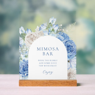 Blue Floral Bridal Shower Mimosa Bar Acrylic Sign