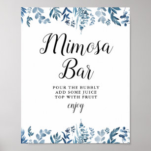 Blue floral bridal shower mimosa bar sign