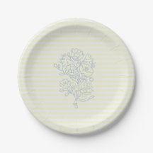 Blue Floral Bridal Shower Paper Dessert Plates