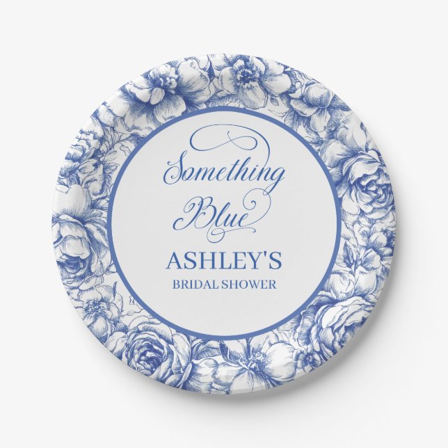Blue Floral Bridal Shower  Paper Plate (Front)