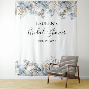 Blue Floral Bridal Shower Photo Booth Backdrop Tapestry