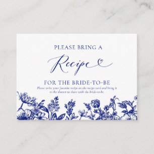 Blue Floral Bridal Shower Please Bring A Recipe Enclosure Card