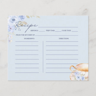 Blue Floral Bridal Shower Recipe Card 