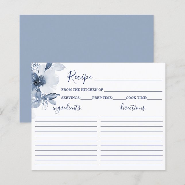Blue Floral Bridal Shower Recipe Card (Front/Back)
