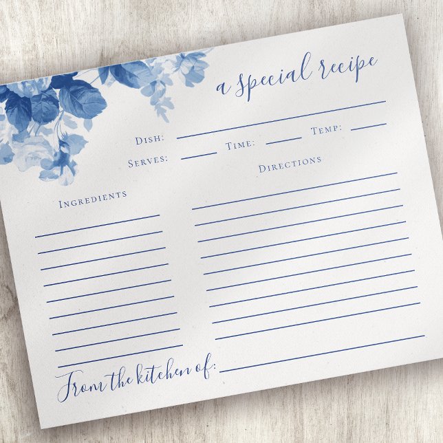 Blue Floral Bridal Shower Recipe Card (Creator Uploaded)