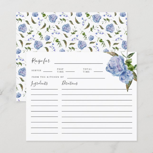 Blue Floral Bridal Shower Recipe Card (Front/Back)