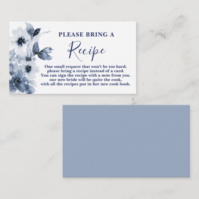 Blue Floral Bridal Shower Recipe Card Request (Front/Back)