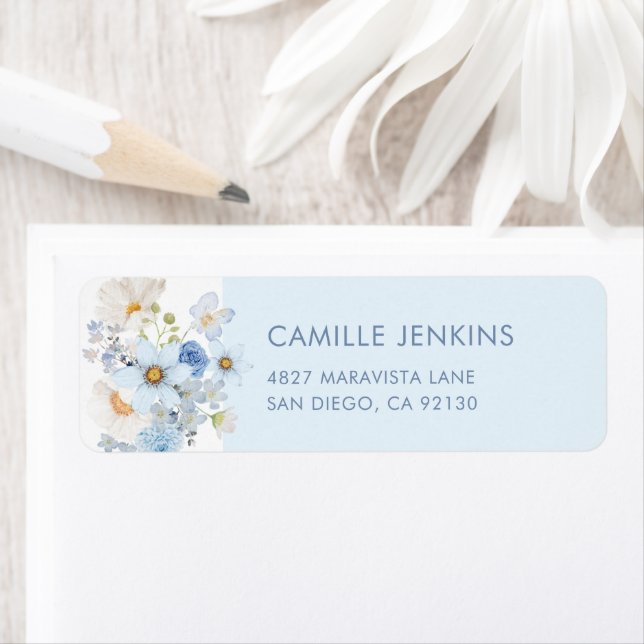 Blue Floral Bridal Shower Return Address (Insitu)