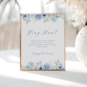 Blue Floral Bridal Shower Ring Hunt Poster