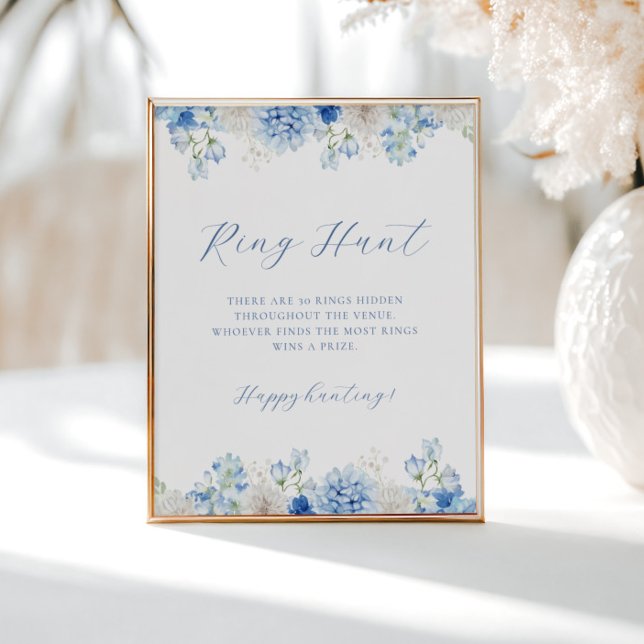 Blue Floral Bridal Shower Ring Hunt Poster (Creator Uploaded)