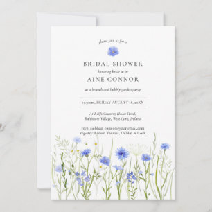 Blue floral bridal shower, summer wildflowers invitation