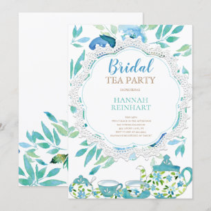 Blue floral Bridal Shower Tea Party Invitation