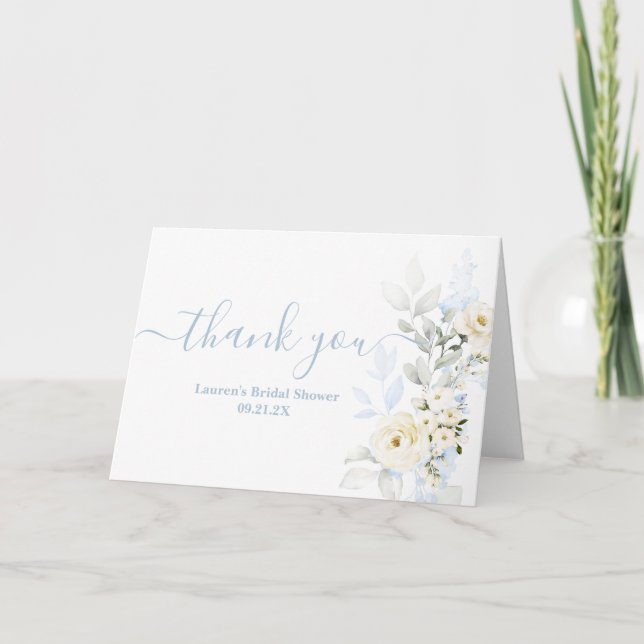 Blue Floral Bridal Shower Thank You Card (Front)