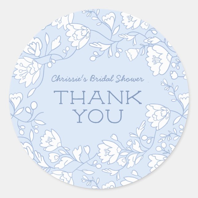 Blue Floral Bridal Shower Thank You Stickers (Front)