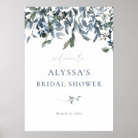 Blue Floral Bridal Shower Welcome Sign
