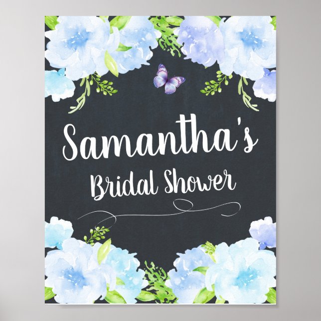 Blue Floral Bridal Shower Welcome Sign Poster (Front)
