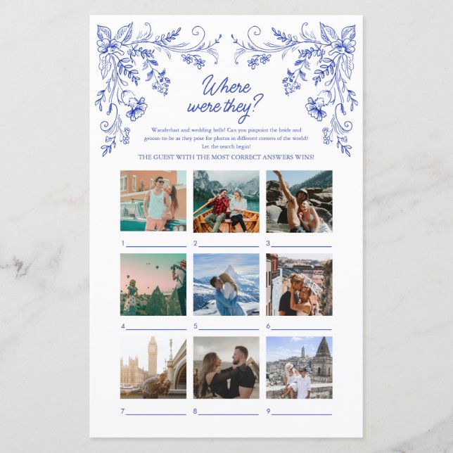 Blue Floral Bridal Shower Where were they game (Front)