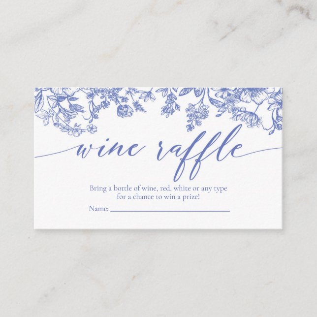 Blue Floral Bridal Shower Wine Raffle Ticket Game (Front)