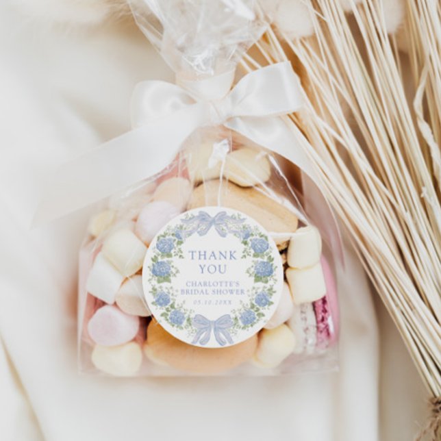 Blue Floral Bridal Tea Party Classic Round Sticker (Creator Uploaded)