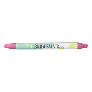Blue Floral Bridesmaid Black Ink Pen