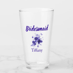 Blue floral bridesmaid glass