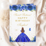 Blue Floral Brown Hair Girl Sweet Sixteen Card<br><div class="desc">This elegant and glamourous sweet sixteen birthday card can be personalised with a name or title such as daughter, granddaughter, niece, friend etc. The design features a beautiful princess with brown red hair and fair skin in a royal blue ball gown. The text combines handwritten script and modern sans serif...</div>