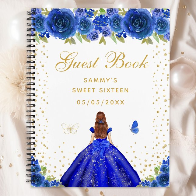 Blue Floral Brown Hair Princess Sweet Sixteen Notebook (Creator Uploaded)