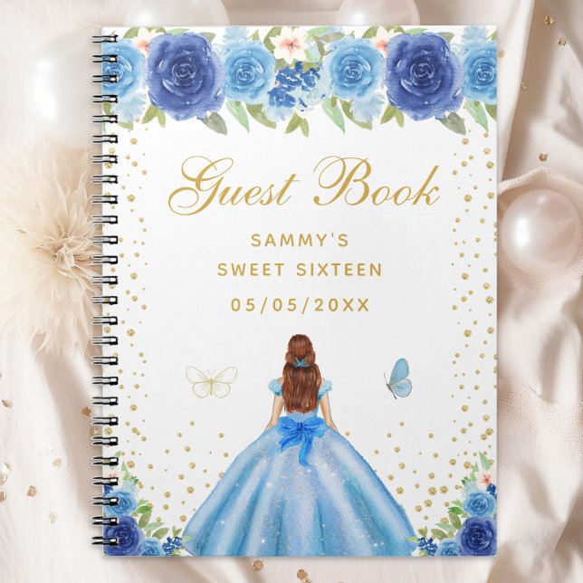 Blue Floral Brown Hair Princess Sweet Sixteen Notebook (Creator Uploaded)