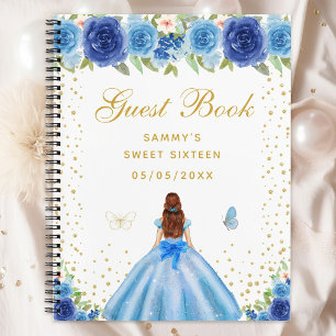 Blue Floral Brown Hair Princess Sweet Sixteen Notebook