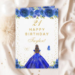 Blue Floral Brunette Hair Girl Happy Birthday Card<br><div class="desc">This elegant and glamourous birthday card can be personalised with a name or title such as daughter, granddaughter, niece, friend etc. The design features a beautiful princess with brunette hair and fair skin in a royal blue ball gown. The text combines handwritten script and modern sans serif fonts for a...</div>
