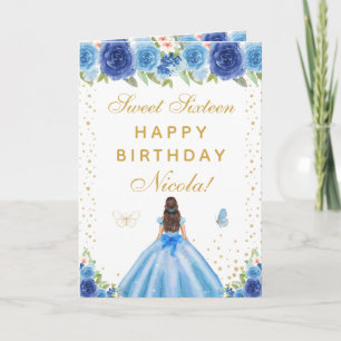 Blue Floral Brunette Hair Girl Sweet Sixteen Card