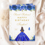 Blue Floral Brunette Hair Girl Sweet Sixteen Card<br><div class="desc">This elegant and glamourous sweet sixteen birthday card can be personalised with a name or title such as daughter, granddaughter, niece, friend etc. The design features a beautiful princess with brunette hair and fair skin in a royal blue ball gown. The text combines handwritten script and modern sans serif fonts...</div>