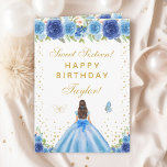 Blue Floral Brunette Hair Girl Sweet Sixteen Card<br><div class="desc">This elegant and glamourous sweet sixteen birthday card can be personalised with a name or title such as daughter, granddaughter, niece, friend etc. The design features a beautiful princess with brunette hair and fair skin in a blue ball gown. The text combines handwritten script and modern sans serif fonts for...</div>